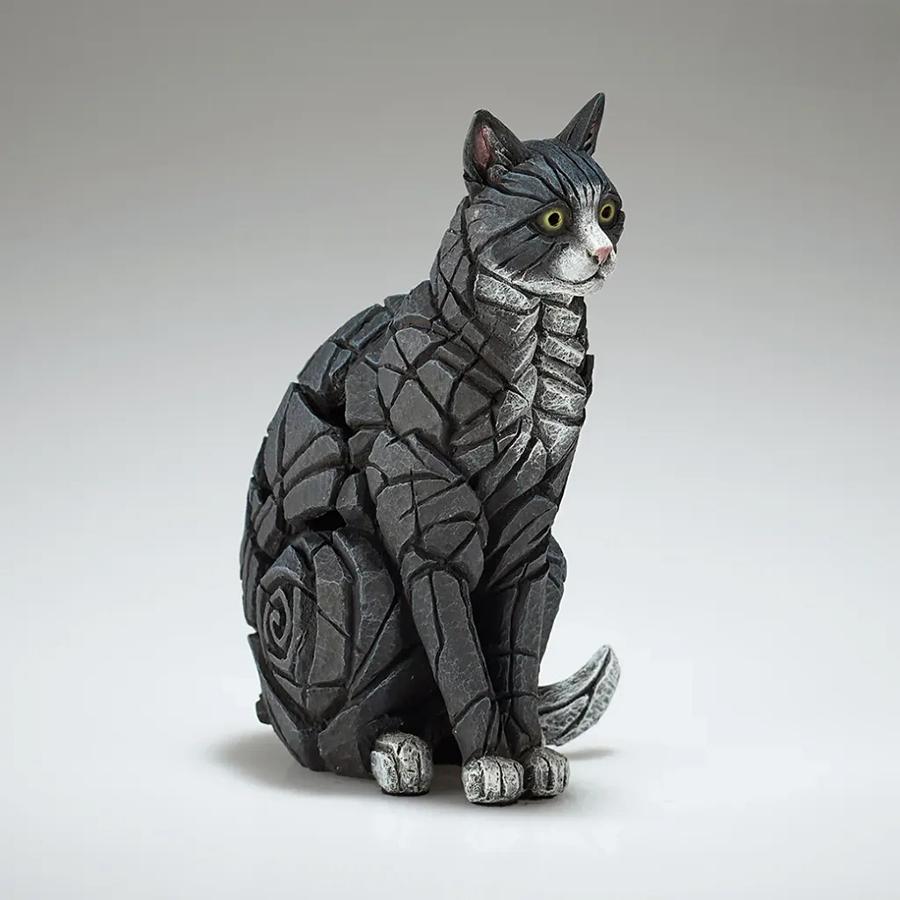 Miniature Black & White Sitting Cat Sculpture